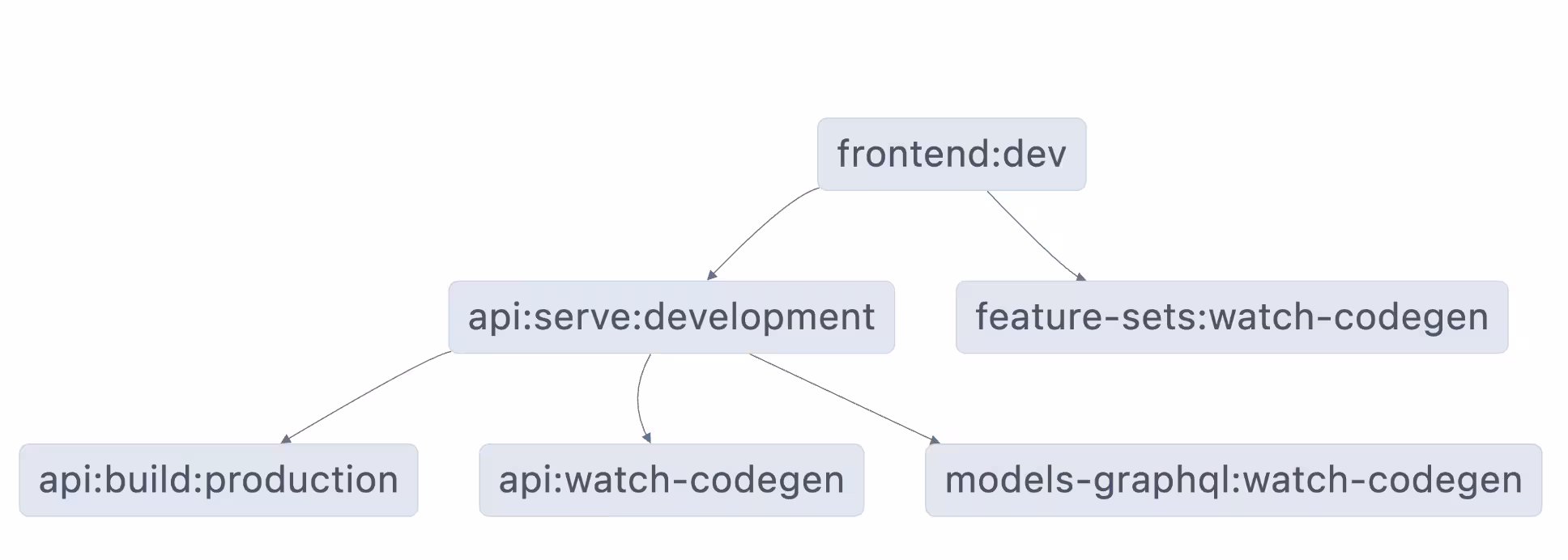 Graph showing connections between frontend and backend serve tasks as well as watch-codegen tasks